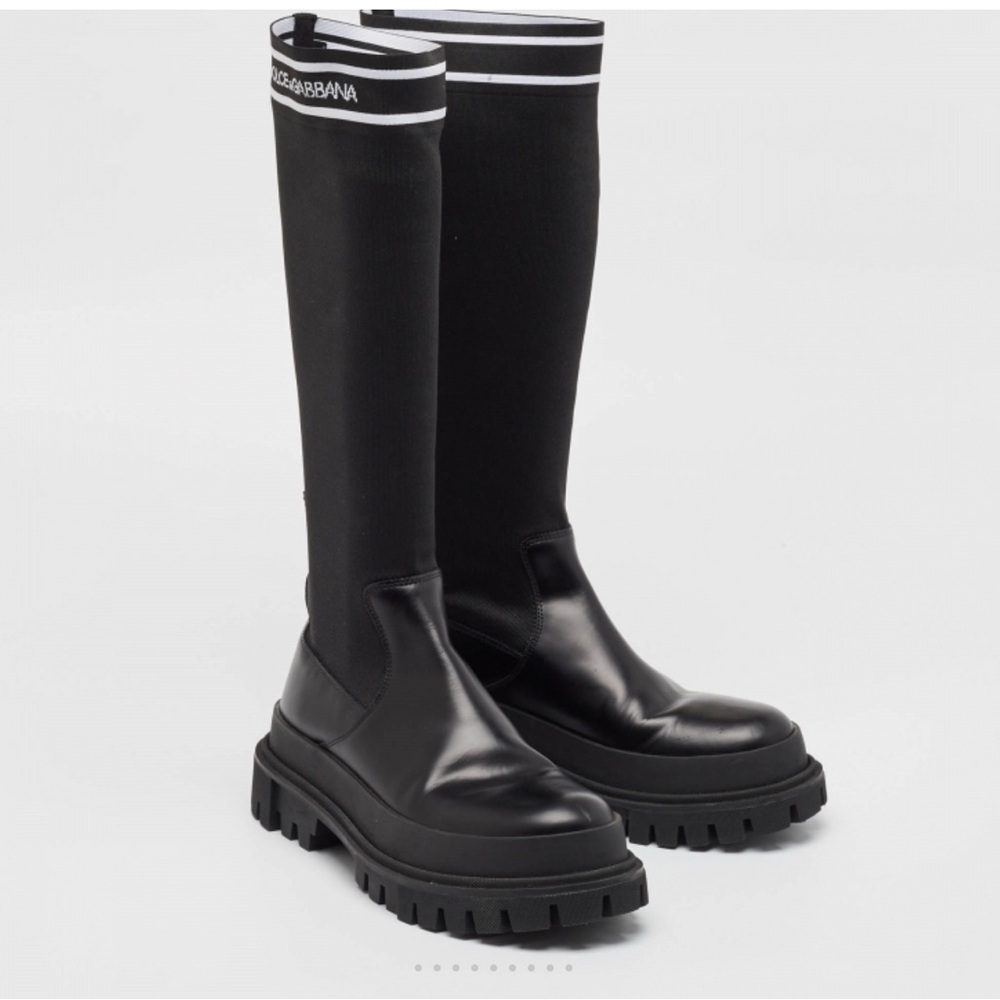 Dolce & Gabbana Black Over the Knee Boots Stretch Fabric & Leather New With Box